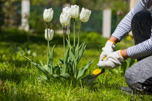 Photo showing a gardener preparing tools in a Harrow garden setting